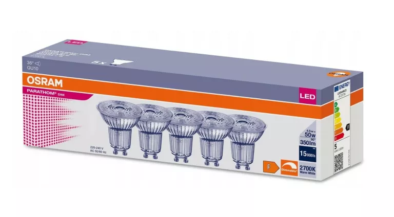 5X ŻARÓWKA LED GU10 4,5W 2700K ŚCIEMNIALNA OSRAM
