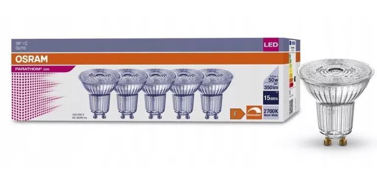 5X ŻARÓWKA LED GU10 4,5W 2700K ŚCIEMNIALNA OSRAM