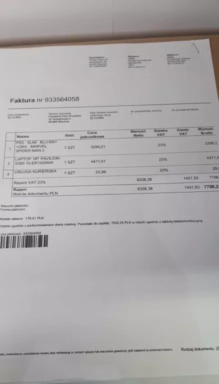 LAPTOP HP PAVILON X360 15-ER1420NW