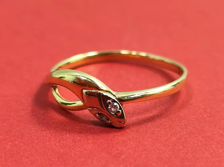 ZŁOTY PIERŚCIONEK ŻMIJKA CYRKONIE PR.585 R.22(19,8MM) W:2,06G