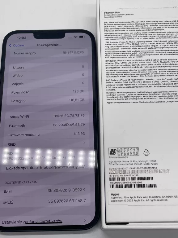 SMARTFON APPLE IPHONE 14 PLUS 100% IDEALNY! KOMPLET + GRATIS + GW MEDIA !