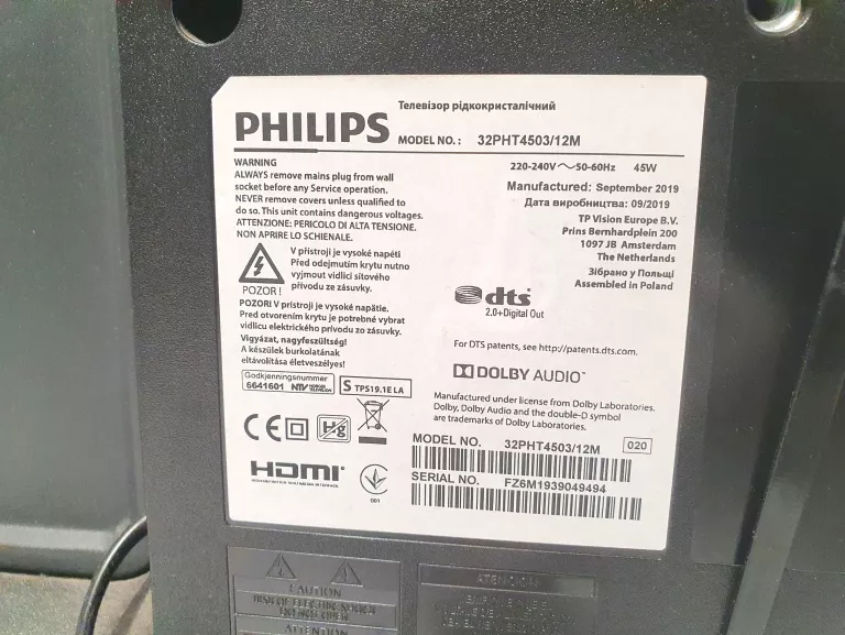 TELEWIZOR PHILIPS 32PHT4503 HD READY + PILOT