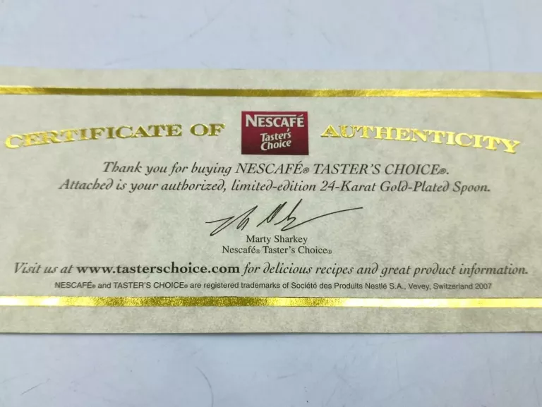 2 ŁYŻECZKI NESCAFE TASTERS CHOICE POZŁACANE 24K