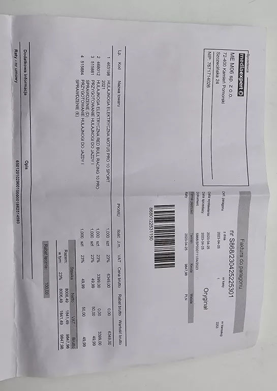 HULAJNOGA ELEKTRYCZNA MOTUS PRO 10 SPORT 2021 + ŁADOWARKA + FV!
