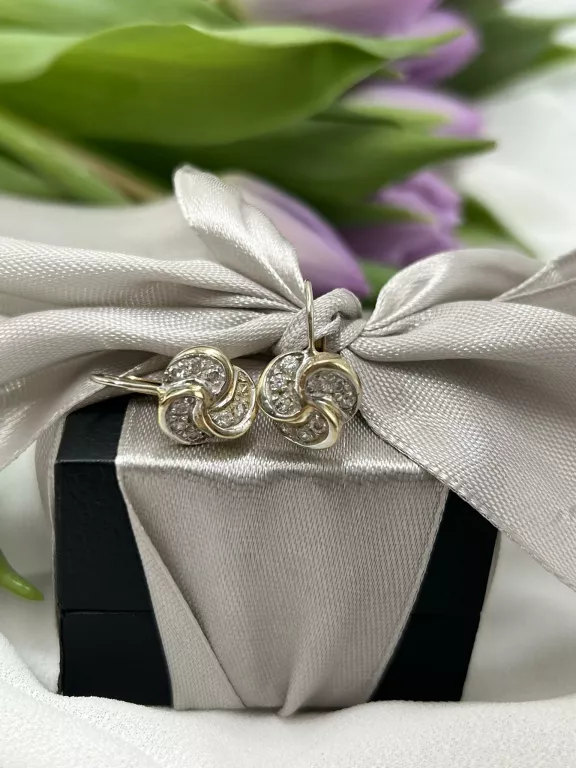 ZŁOTE KOLCZYKI ANG ZAPIĘCIE FALBANKA Z CYRKONIAMI  585 4,34G