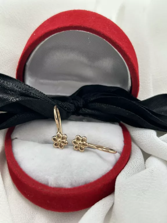 ZŁOTE KOLCZYKI KWIATKI ANG ZAPIĘCIE BEZ KAMIENI 583/1,50G