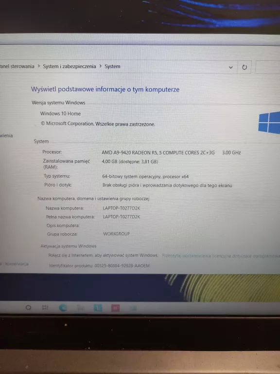 LAPTOP LENOVO 320-15AST A9-9420 + ZASILACZ