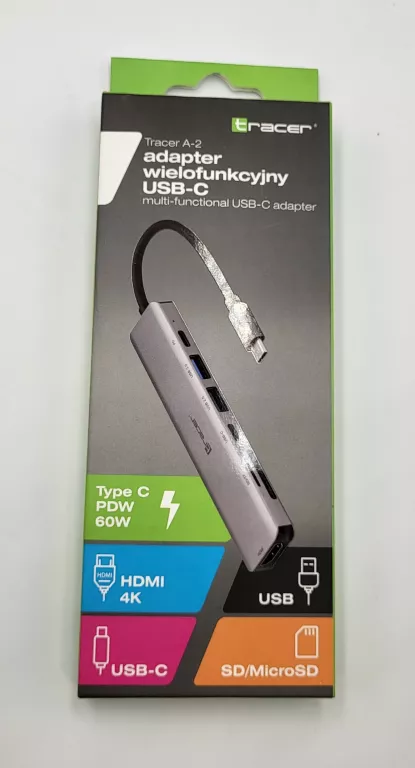 ADAPTER PRZEJŚCIÓWKA USB-C TRACER A-2 HUB USB 3.0 HDMI 4K SD 60W