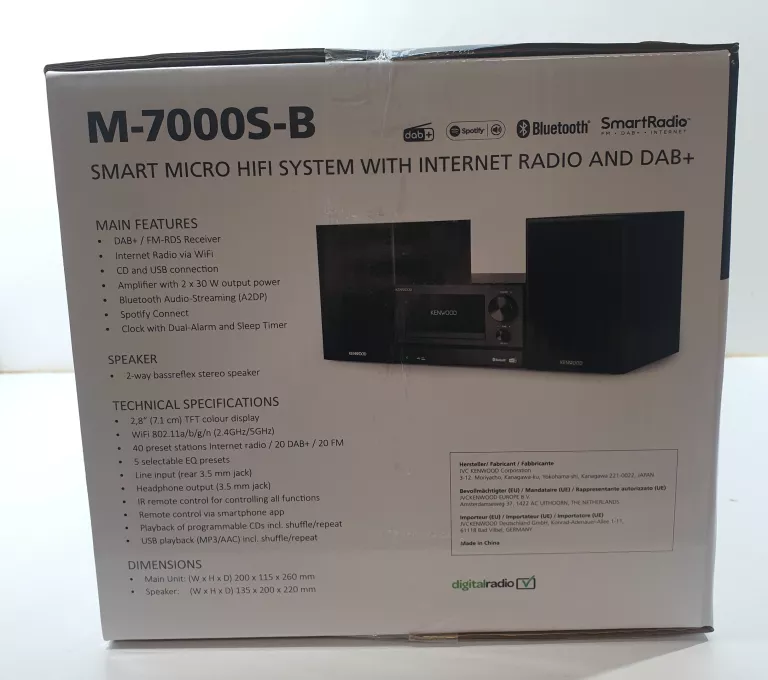 WIEŻA KENWOOD M-7000S-B WIFI DAB+ SPOTIFY BLUETOOTH FM CD MP3 USB 2 X 30 W