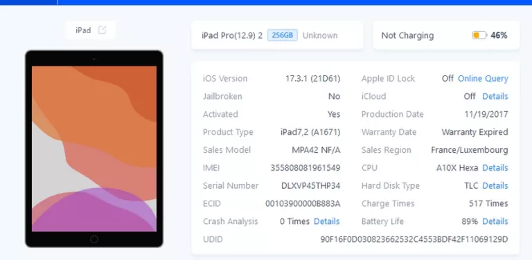 APPLE IPAD PRO 12,9" (2ND GEN) 256 GB CELLULAR A1671
