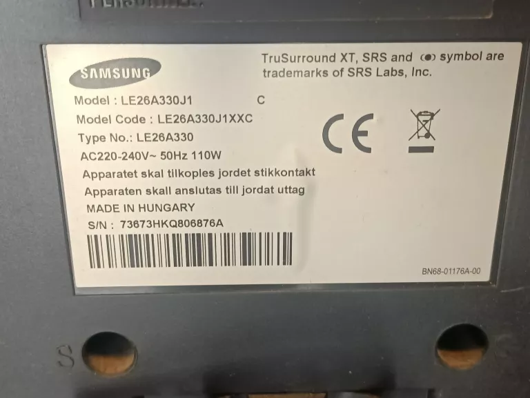 TELEWIZOR 26" SAMSUNG LE26A330J1 (BRAK PILOTA) !OPIS!
