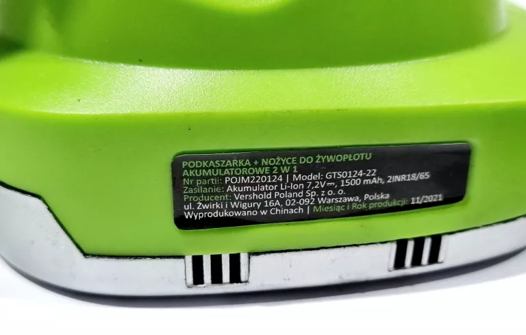 PODKASZARKA NOŻYCE DO ŻYWOPŁOTU 2W1 AKU GARDENIC GTS0124-22