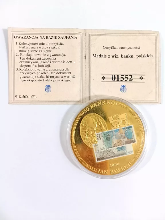 50 ZŁ JAN PAWEŁ II MEDAL Z WIZERUNKIEM BANKNOTU + CERTYFIKAT