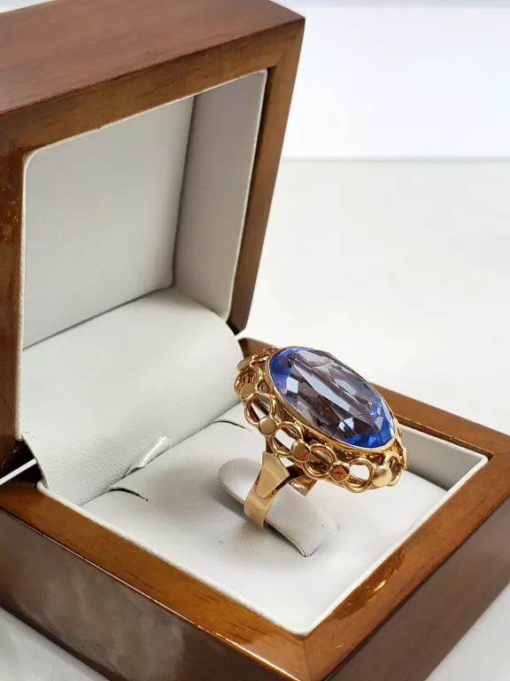 ZŁOTY PIERŚCIONEK SPINEL NIEBIESKI 585 ROZMIAR 14 9,22 G