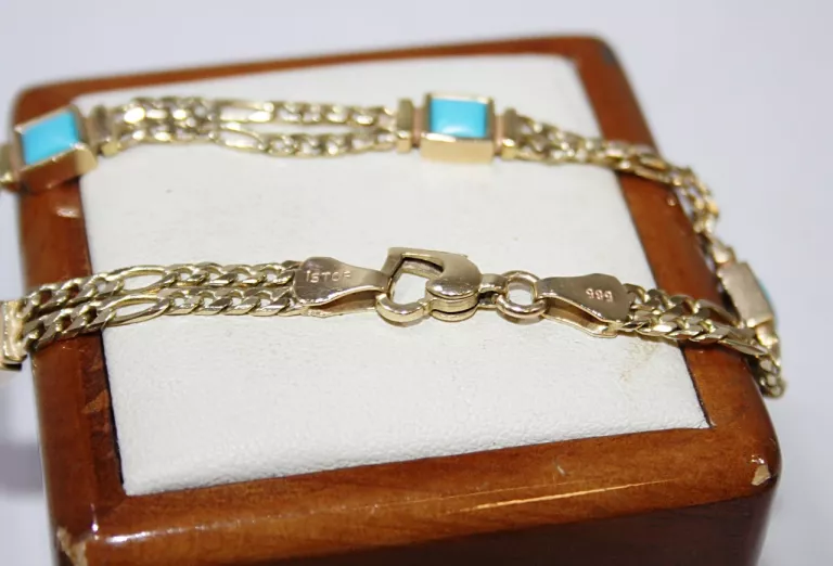 boska-zlota-bransoletka-z-niebieskimi-oczkami-1002g-r20-cm-material-zloto