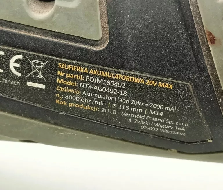 SZLIFIERKA AKUMULATOROWA NITEO TOOLS 20V MAX NTX-AG0492-18