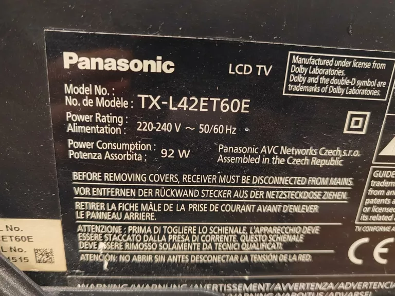 SMART TV 42' PANASONIC TX-L42ET60E BRAK PODSTAWY