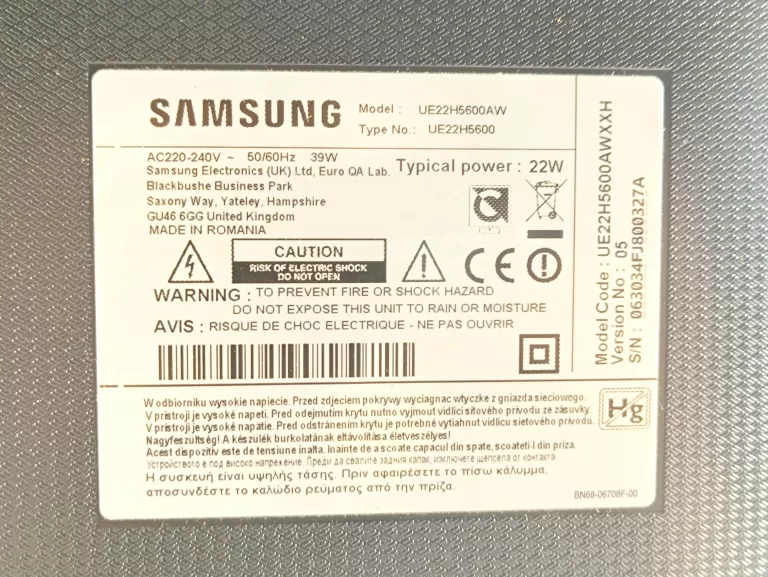 TELEWIZOR LED SAMSUNG UE22H5600 22" FULL HD CZARNY