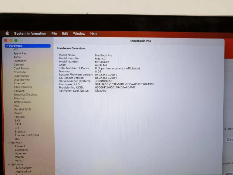 LAPTOP APPLE MACBOOK PRO 13"RETINA M2 8GB RAM 256GB SSD MACOS [2022]