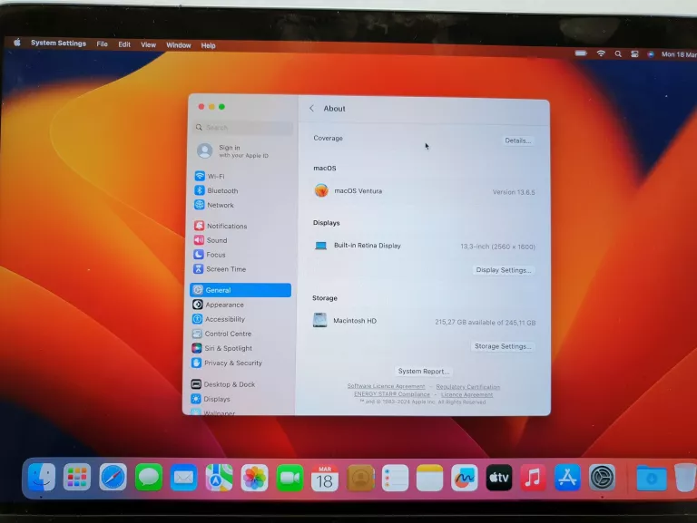 LAPTOP APPLE MACBOOK PRO 13"RETINA M2 8GB RAM 256GB SSD MACOS [2022]