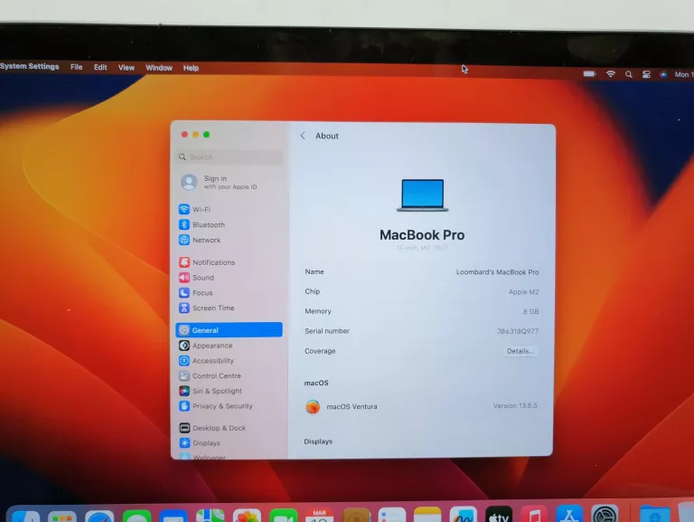 LAPTOP APPLE MACBOOK PRO 13"RETINA M2 8GB RAM 256GB SSD MACOS [2022]