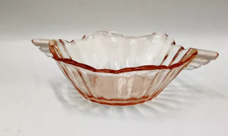 MISECZKA KOMPOTIERKA ART DECO NIEMEN RÓŻOWE SZKŁO