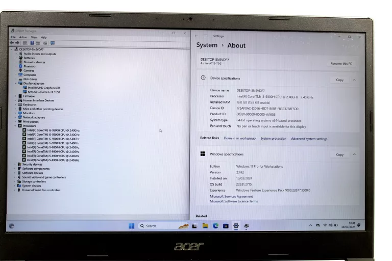 LAPTOP ACER ASPIRE 7 I5-9300H 16GB/475GB GTX1650