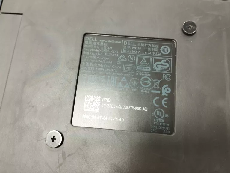 STACJA DOKUJĄCA DELL WD15 USB-C K17A 452-BCCQ+ZAS