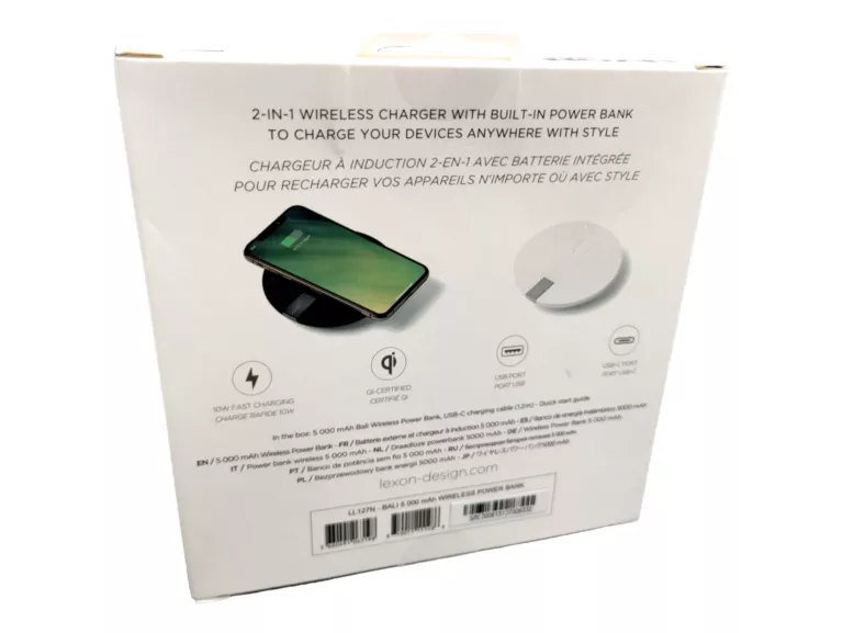 LEXON ŁADOWARKA BEZPRZEWODOWA BALI 5000 MAH BIAŁA Z POWERBANKIEM
