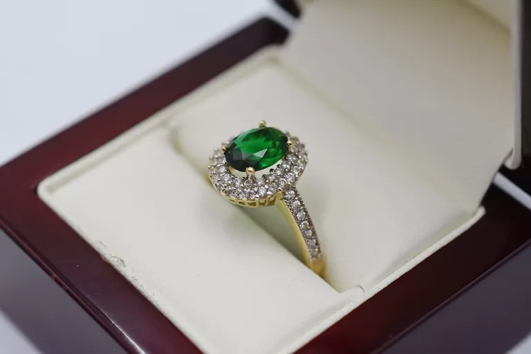 ZŁOTY PIERŚCIONEK Z ZIELONĄ CYRKONIĄ PR.585 14K R.22 3,50G