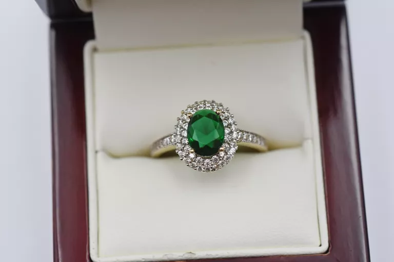 ZŁOTY PIERŚCIONEK Z ZIELONĄ CYRKONIĄ PR.585 14K R.22 3,50G