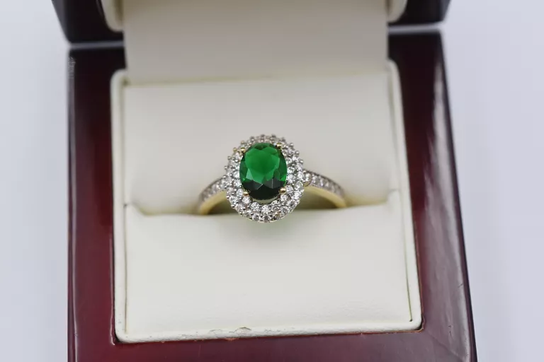 ZŁOTY PIERŚCIONEK Z ZIELONĄ CYRKONIĄ PR.585 14K R.22 3,50G