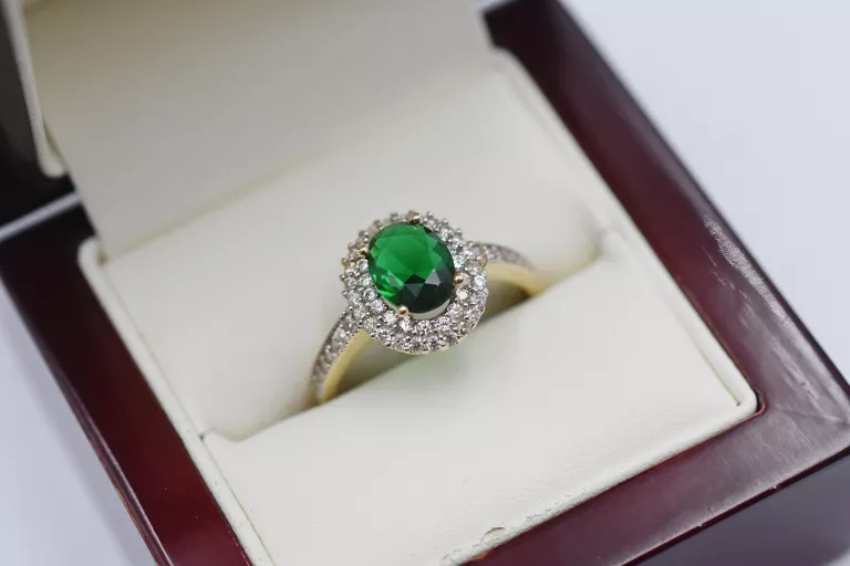 ZŁOTY PIERŚCIONEK Z ZIELONĄ CYRKONIĄ PR.585 14K R.22 3,50G