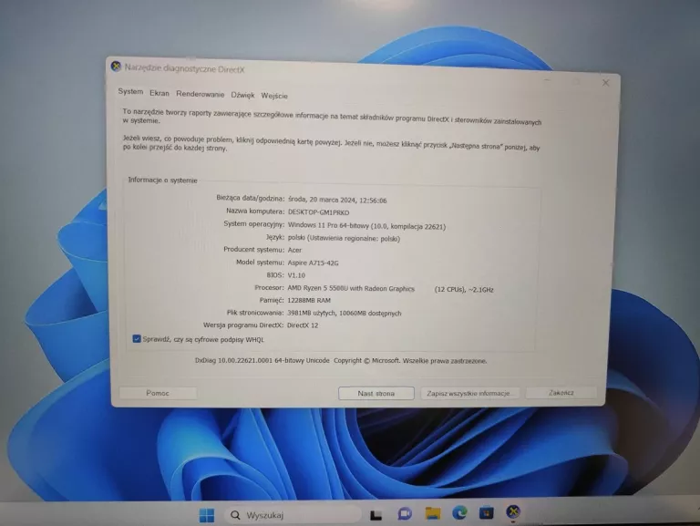 LAPTOP ACER ASPIRE 7 A715 256GB/12GB/GTX1650/RYZEN 5/WIN11