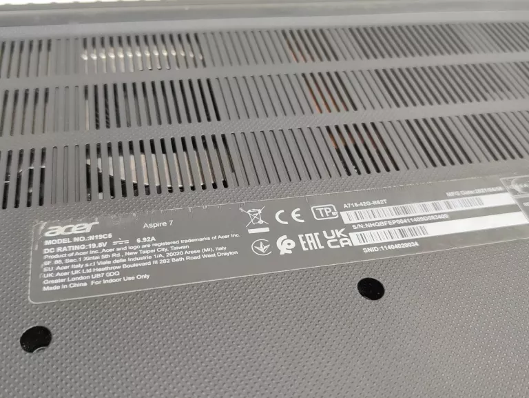 LAPTOP ACER ASPIRE 7 A715 256GB/12GB/GTX1650/RYZEN 5/WIN11