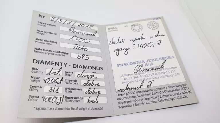 PIERŚCIONEK BIAŁE ZŁOTO 14K Z BRYLANTEM