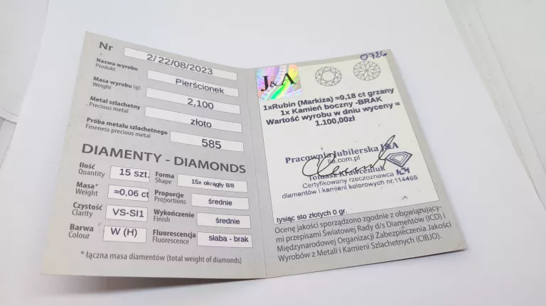 ZŁOTY PIERŚCIONEK 14K Z RUBINEM I BRYLANTAMI