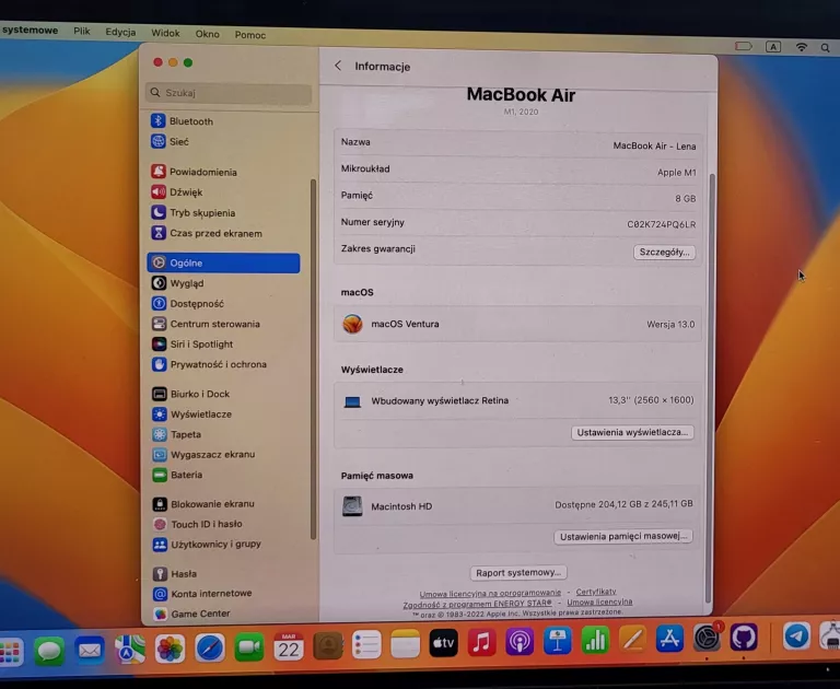 LAPTOP APPLE MACBOOK AIR M1 ( ŁADOWARKA)