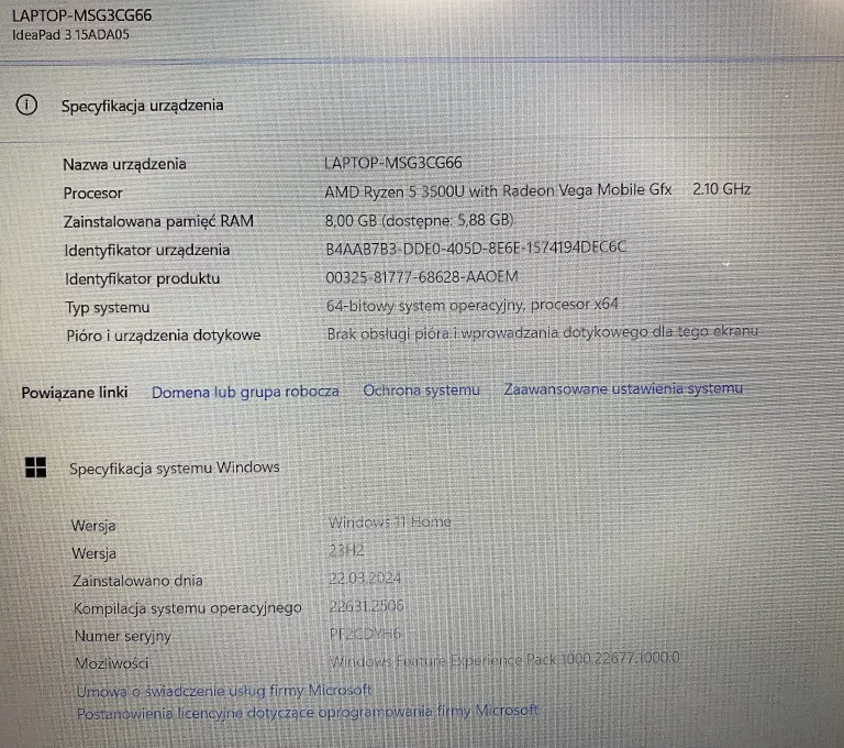 LAPTOP LENOVO IDEAPAD 3 15ADA05