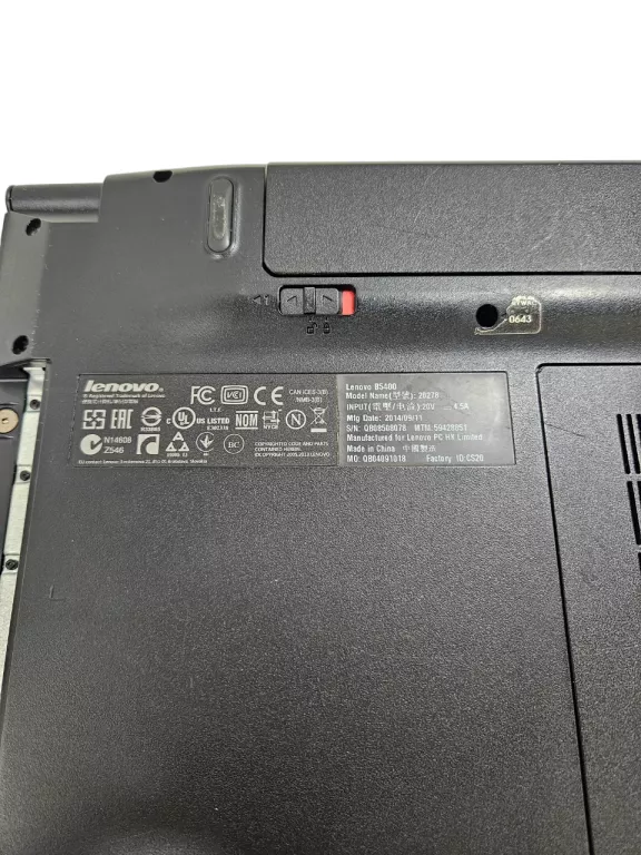 LAPTOP LENOVO B5400 15,6" 4GB RAM 500GB HDD WIN 7 I3-4000M BIOS + ZASILACZ
