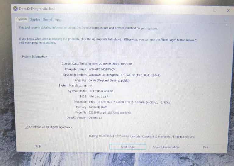 LAPTOP HP PROBOOK 650 G2 I7-6600 8GB 256GB SSD 15,6" + ZASILACZ