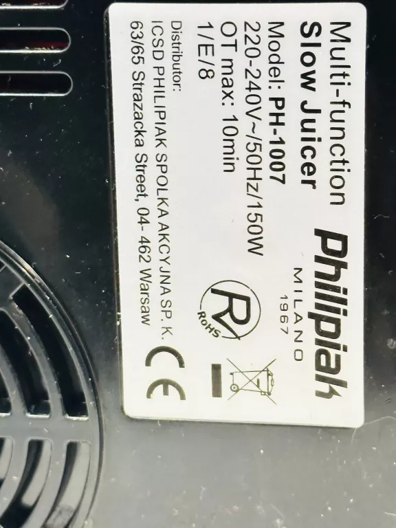 WYCISKARKA PHILIPIAK PH-1007 + OSPRZĘT OPIS