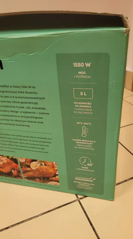 FRYTKOWNICA FRYTOWNICA BEZTŁUSZCZOWA HOFFEN Z OKIENKIEM 1550W CZARNA 5L