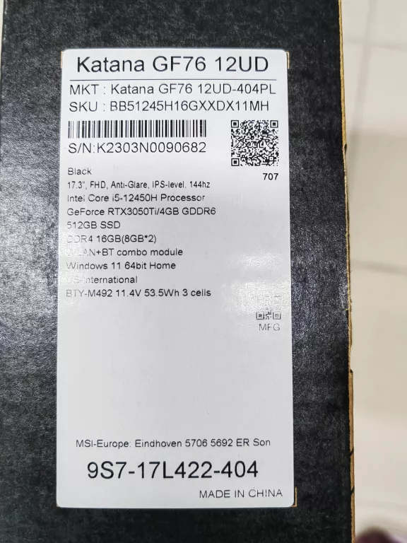 LAPTOP MSI KATANA GF76