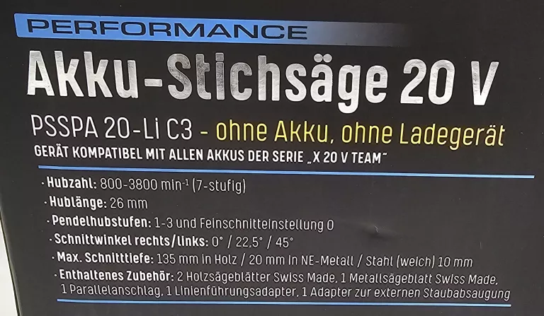WYRZYNARKA AKUMULATOROWA PARKSIDE PERFORMANCE PSSPA 20-LI C3 KOMPLET