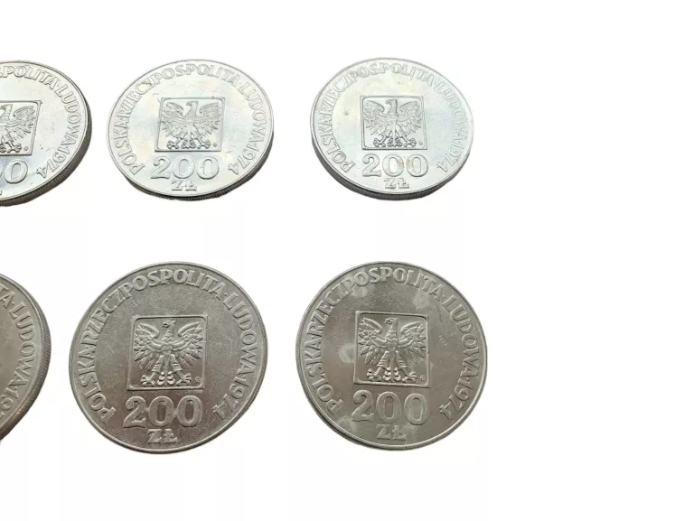 ZESTAW 8 SREBRNYCH MONET 200ZŁ 1974 XXX LAT PRL