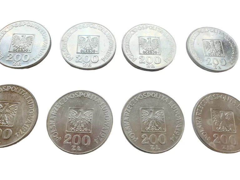ZESTAW 8 SREBRNYCH MONET 200ZŁ 1974 XXX LAT PRL