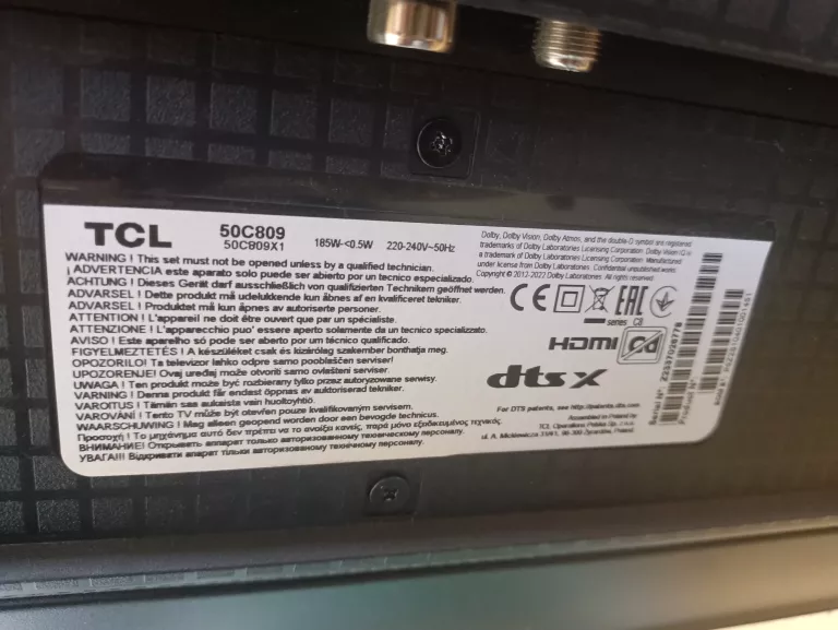 TELEWIZOR MINILED TCL 50C809 50" 4K UHD CZARNY