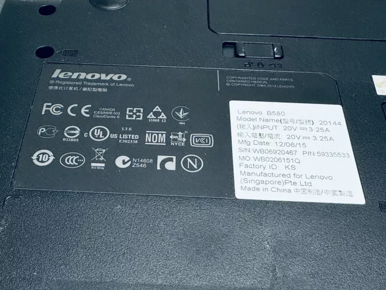 LAPTOP LENOVO B580 20144