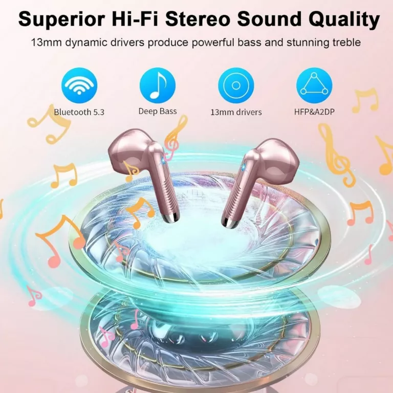 SŁUCHAWKI BEZPRZEWODOWE BLUETOOTH 5.3 DRSAEC J55 HIFI RÓŻ